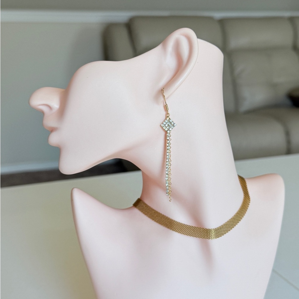Gold Crystal Drop Dangle Earrings - Elegant Gold Tone